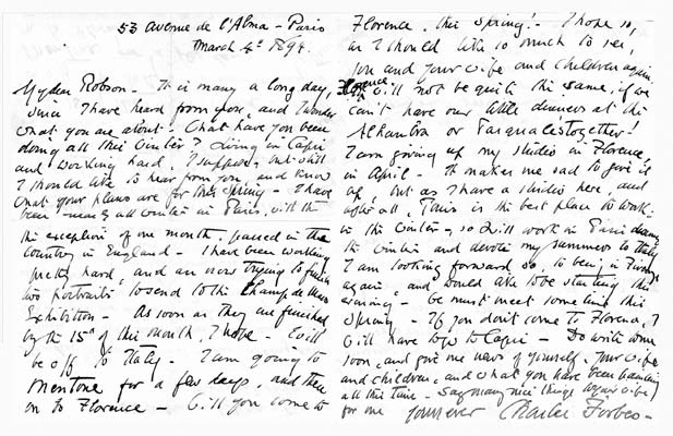 Letter from Charles Forbes from Paris, 4th March 1894